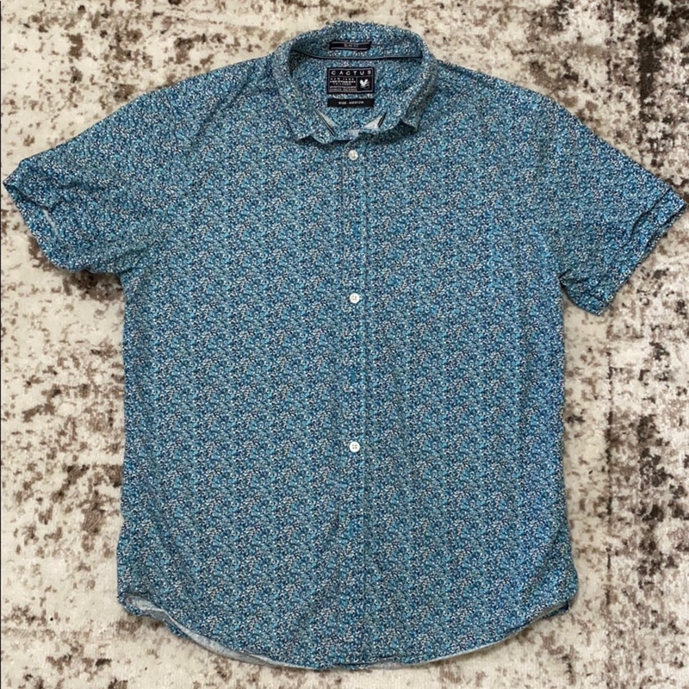 Cactus Blue Short Sleeve Slim Fit Button Down